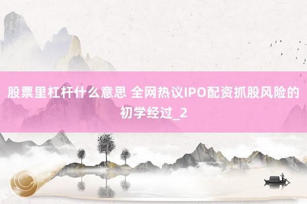股票里杠杆什么意思 全网热议IPO配资抓股风险的初学经过_2