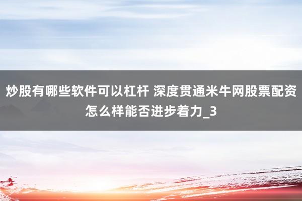 炒股有哪些软件可以杠杆 深度贯通米牛网股票配资怎么样能否进步着力_3