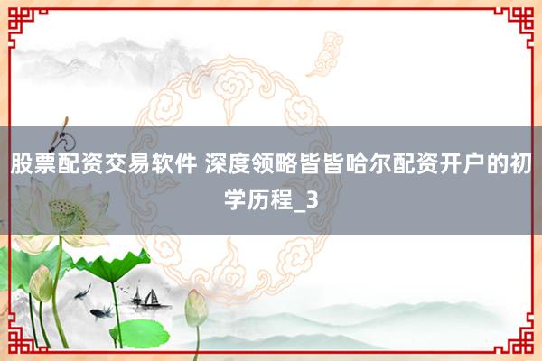 股票配资交易软件 深度领略皆皆哈尔配资开户的初学历程_3