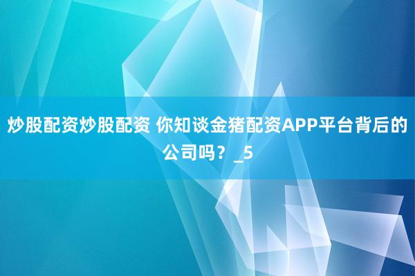炒股配资炒股配资 你知谈金猪配资APP平台背后的公司吗？_5