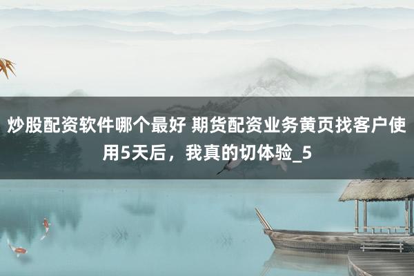 炒股配资软件哪个最好 期货配资业务黄页找客户使用5天后，我真的切体验_5