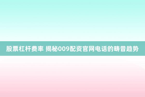 股票杠杆费率 揭秘009配资官网电话的畴昔趋势