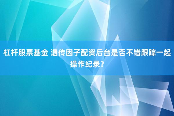 杠杆股票基金 遗传因子配资后台是否不错跟踪一起操作纪录？