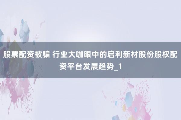 股票配资被骗 行业大咖眼中的启利新材股份股权配资平台发展趋势_1