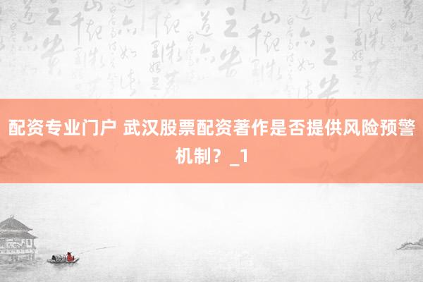 配资专业门户 武汉股票配资著作是否提供风险预警机制？_1