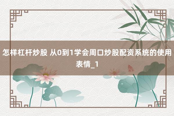 怎样杠杆炒股 从0到1学会周口炒股配资系统的使用表情_1