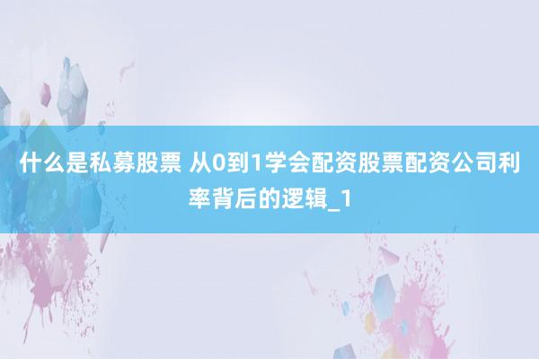 什么是私募股票 从0到1学会配资股票配资公司利率背后的逻辑_1