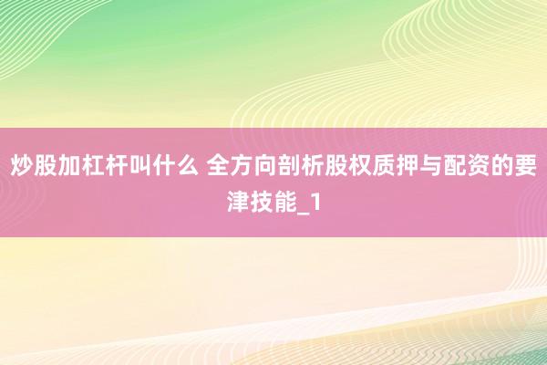 炒股加杠杆叫什么 全方向剖析股权质押与配资的要津技能_1