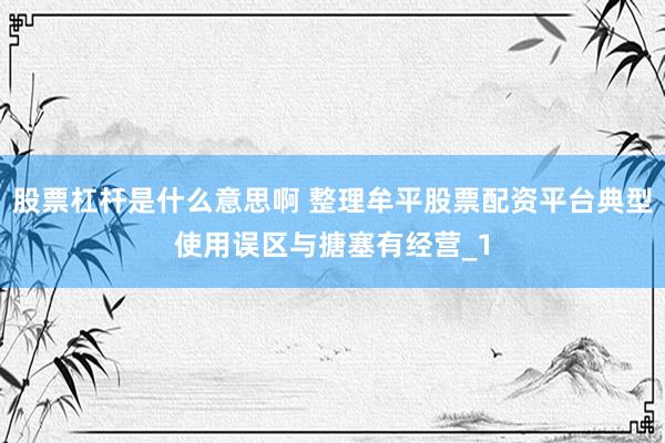 股票杠杆是什么意思啊 整理牟平股票配资平台典型使用误区与搪塞有经营_1
