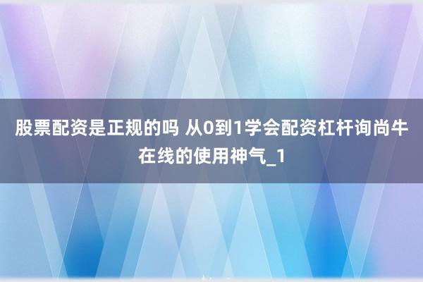 股票配资是正规的吗 从0到1学会配资杠杆询尚牛在线的使用神气_1