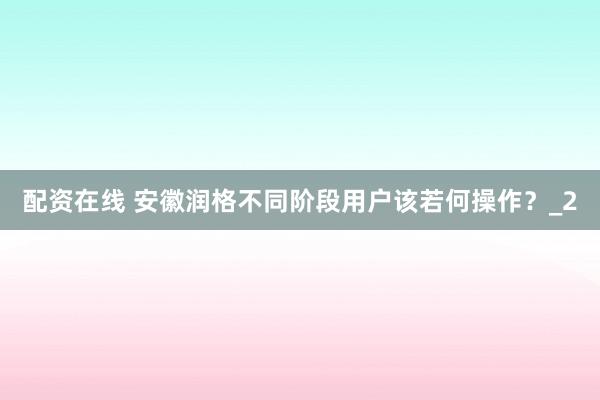 配资在线 安徽润格不同阶段用户该若何操作？_2