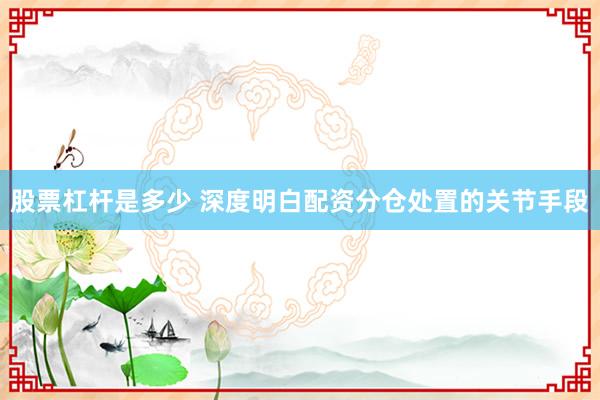 股票杠杆是多少 深度明白配资分仓处置的关节手段