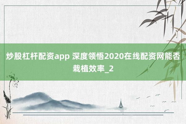 炒股杠杆配资app 深度领悟2020在线配资网能否栽植效率_2