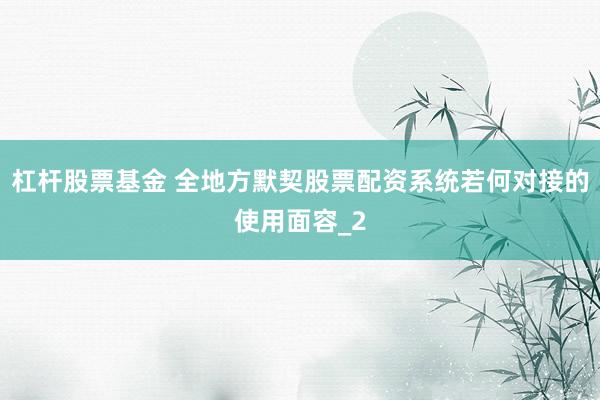 杠杆股票基金 全地方默契股票配资系统若何对接的使用面容_2