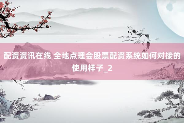 配资资讯在线 全地点理会股票配资系统如何对接的使用样子_2