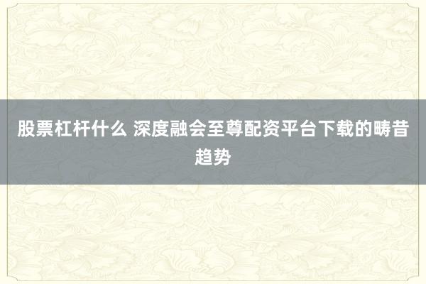 股票杠杆什么 深度融会至尊配资平台下载的畴昔趋势