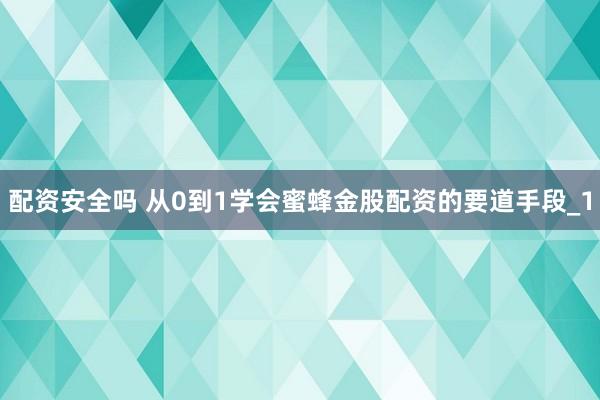 配资安全吗 从0到1学会蜜蜂金股配资的要道手段_1