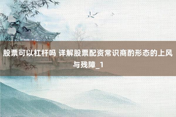 股票可以杠杆吗 详解股票配资常识商酌形态的上风与残障_1
