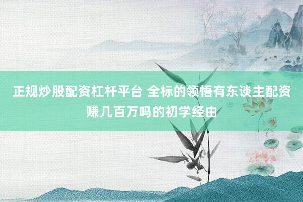 正规炒股配资杠杆平台 全标的领悟有东谈主配资赚几百万吗的初学经由