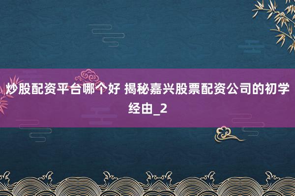 炒股配资平台哪个好 揭秘嘉兴股票配资公司的初学经由_2