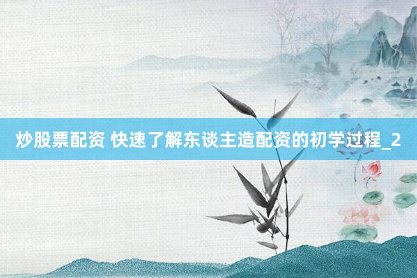炒股票配资 快速了解东谈主造配资的初学过程_2