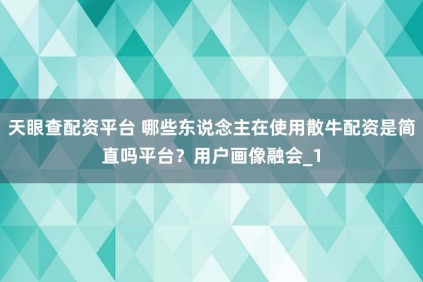 天眼查配资平台 哪些东说念主在使用散牛配资是简直吗平台？用户画像融会_1