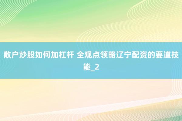 散户炒股如何加杠杆 全观点领略辽宁配资的要道技能_2
