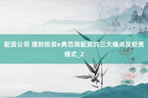 配资公司 理财投资e典范简配资的三大痛点及贬责模式_2
