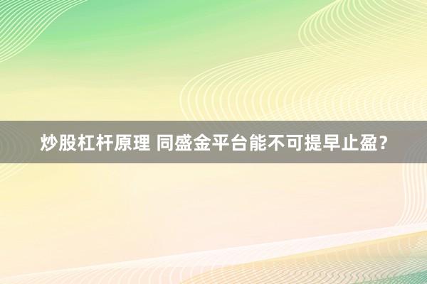 炒股杠杆原理 同盛金平台能不可提早止盈？